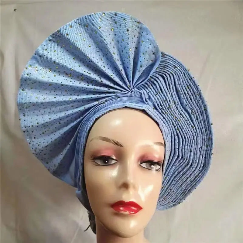 High Quality African Nigeria Gele Elegant Helmet With Stones Headband Turban Head Scarf Head - Hat Auto Gele Brand New Hats 7L5191 - SHOWLU FASHION STORE