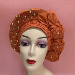High Quality African Nigeria Gele Elegant Helmet With Stones Headband Turban Head Scarf Head - Hat Auto Gele Brand New Hats 7L5191 - SHOWLU FASHION STORE