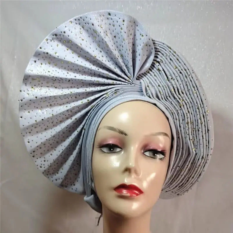 Showlu Fashion Store 0 same as picture 23 / One size High Quality African Nigeria Gele Elegant Helmet With Stones Headband Turban Head Scarf Head-Hat Auto Gele Brand New Hats 7L5191