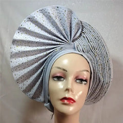Showlu Fashion Store 0 same as picture 23 / One size High Quality African Nigeria Gele Elegant Helmet With Stones Headband Turban Head Scarf Head-Hat Auto Gele Brand New Hats 7L5191