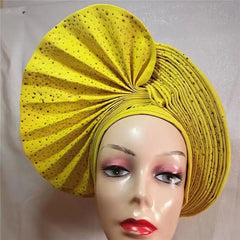 Showlu Fashion Store 0 same as picture 19 / One size High Quality African Nigeria Gele Elegant Helmet With Stones Headband Turban Head Scarf Head-Hat Auto Gele Brand New Hats 7L5191