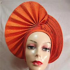 Showlu Fashion Store 0 same as picture 16 / One size High Quality African Nigeria Gele Elegant Helmet With Stones Headband Turban Head Scarf Head-Hat Auto Gele Brand New Hats 7L5191