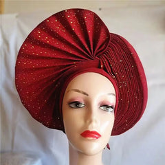 Showlu Fashion Store 0 same as picture 13 / One size High Quality African Nigeria Gele Elegant Helmet With Stones Headband Turban Head Scarf Head-Hat Auto Gele Brand New Hats 7L5191