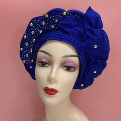 Showlu Fashion Store 0 same as picture 4 / One size High Quality African Nigeria Gele Elegant Helmet With Stones Headband Turban Head Scarf Head-Hat Auto Gele Brand New Hats 7L5191