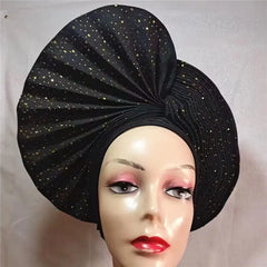 Showlu Fashion Store 0 same as picture 20 / One size High Quality African Nigeria Gele Elegant Helmet With Stones Headband Turban Head Scarf Head-Hat Auto Gele Brand New Hats 7L5191