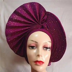 Showlu Fashion Store 0 same as picture 14 / One size High Quality African Nigeria Gele Elegant Helmet With Stones Headband Turban Head Scarf Head-Hat Auto Gele Brand New Hats 7L5191