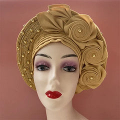 Showlu Fashion Store 0 same as picture 12 / One size High Quality African Nigeria Gele Elegant Helmet With Stones Headband Turban Head Scarf Head-Hat Auto Gele Brand New Hats 7L5191