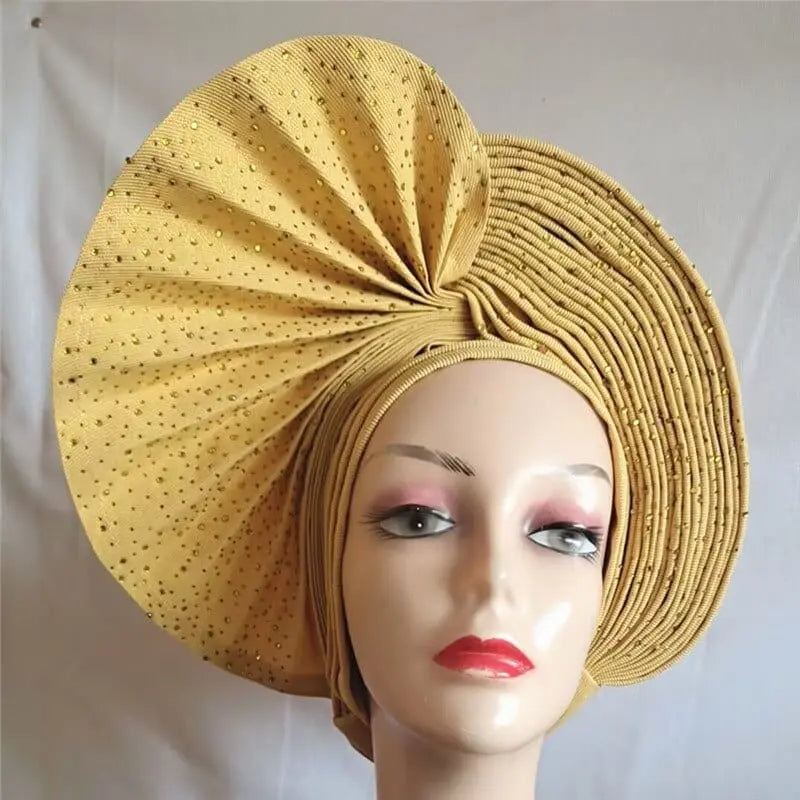 Showlu Fashion Store 0 same as picture 26 / One size High Quality African Nigeria Gele Elegant Helmet With Stones Headband Turban Head Scarf Head-Hat Auto Gele Brand New Hats 7L5191