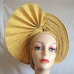 Showlu Fashion Store 0 same as picture 26 / One size High Quality African Nigeria Gele Elegant Helmet With Stones Headband Turban Head Scarf Head-Hat Auto Gele Brand New Hats 7L5191