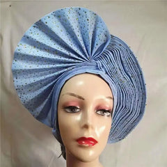 Showlu Fashion Store 0 same as picture 25 / One size High Quality African Nigeria Gele Elegant Helmet With Stones Headband Turban Head Scarf Head-Hat Auto Gele Brand New Hats 7L5191