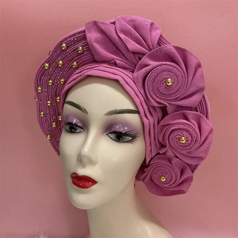 Showlu Fashion Store 0 same as picture 1 / One size High Quality African Nigeria Gele Elegant Helmet With Stones Headband Turban Head Scarf Head-Hat Auto Gele Brand New Hats 7L5191