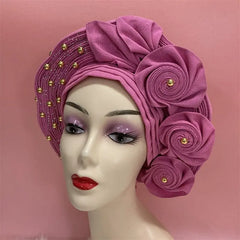 Showlu Fashion Store 0 same as picture 1 / One size High Quality African Nigeria Gele Elegant Helmet With Stones Headband Turban Head Scarf Head-Hat Auto Gele Brand New Hats 7L5191