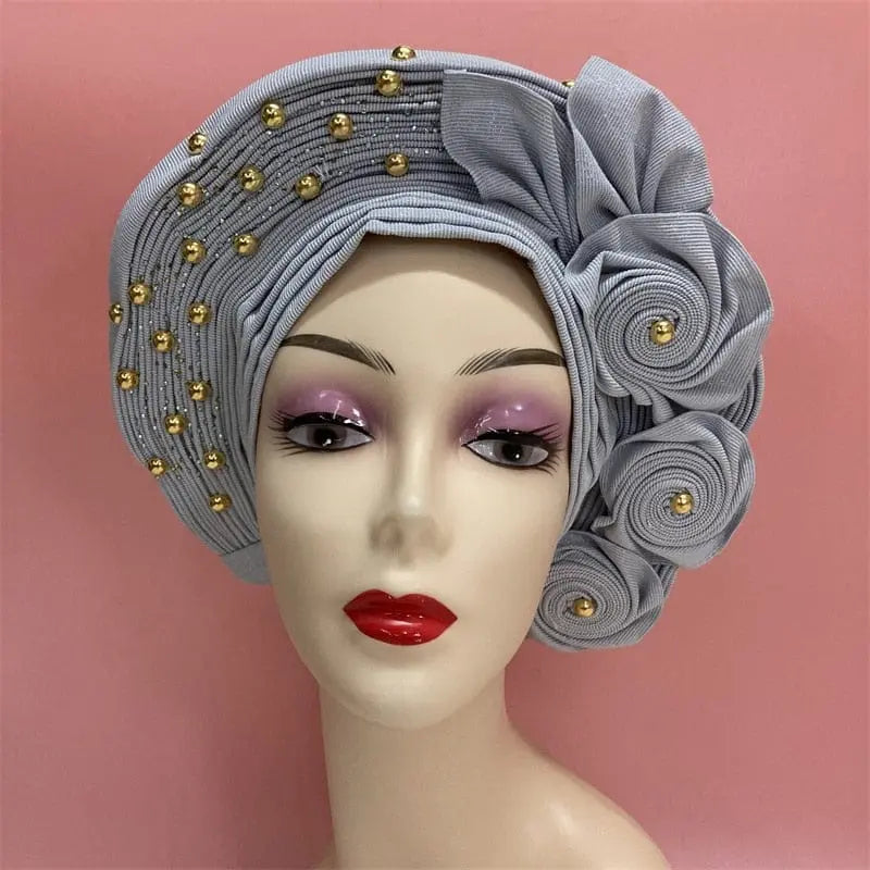 Showlu Fashion Store 0 High Quality African Nigeria Gele Elegant Helmet With Stones Headband Turban Head Scarf Head-Hat Auto Gele Brand New Hats 7L5191