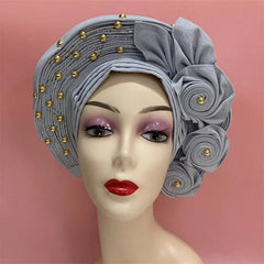 Showlu Fashion Store 0 High Quality African Nigeria Gele Elegant Helmet With Stones Headband Turban Head Scarf Head-Hat Auto Gele Brand New Hats 7L5191