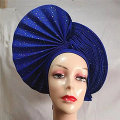 Showlu Fashion Store 0 same as picture 17 / One size High Quality African Nigeria Gele Elegant Helmet With Stones Headband Turban Head Scarf Head-Hat Auto Gele Brand New Hats 7L5191