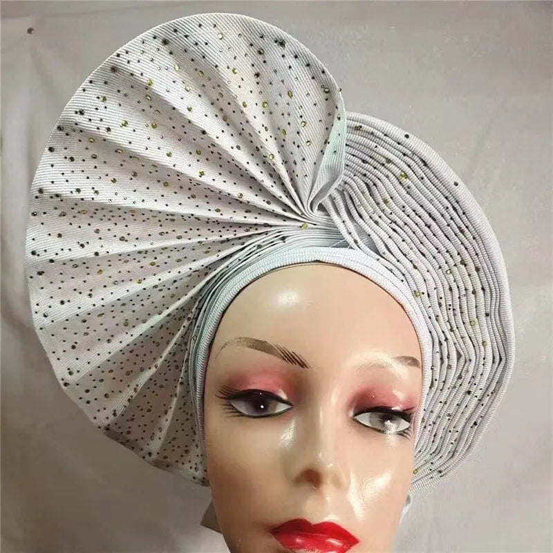 Showlu Fashion Store 0 same as picture 18 / One size High Quality African Nigeria Gele Elegant Helmet With Stones Headband Turban Head Scarf Head-Hat Auto Gele Brand New Hats 7L5191