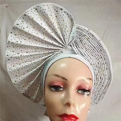 Showlu Fashion Store 0 same as picture 18 / One size High Quality African Nigeria Gele Elegant Helmet With Stones Headband Turban Head Scarf Head-Hat Auto Gele Brand New Hats 7L5191