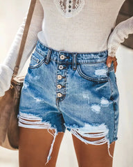 Jeans European and American - Style Lace Denim with Hole Hot Pants - SHOWLU FASHION STORE