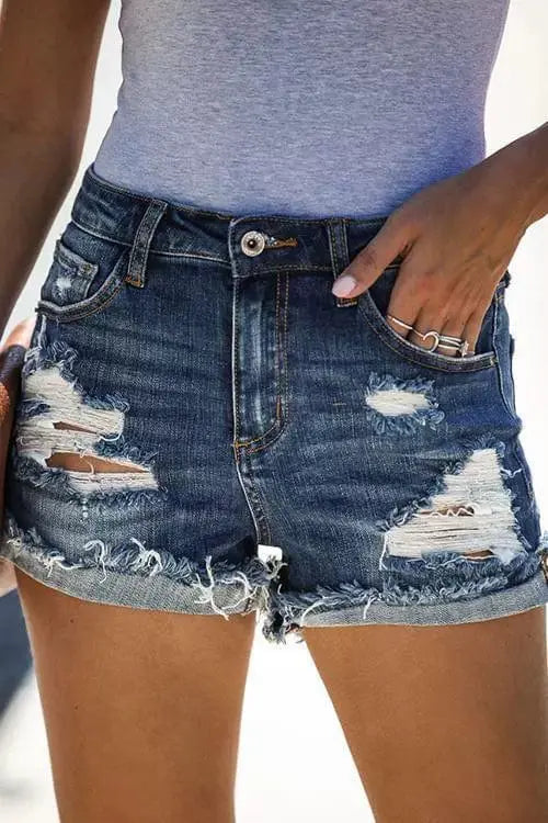 Jeans European and American - Style Lace Denim with Hole Hot Pants - SHOWLU FASHION STORE