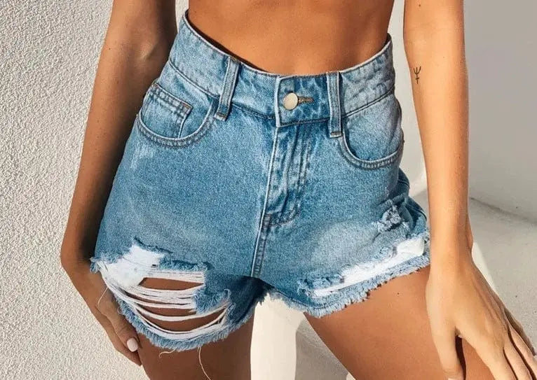 Jeans European and American - Style Lace Denim with Hole Hot Pants - SHOWLU FASHION STORE