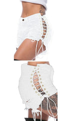 Showlu Fashion Store 162205 L / 8 White. Jeans European and American-Style Lace Denim with Hole Hot Pants