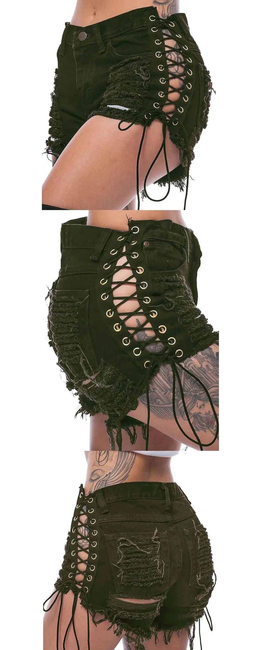 Showlu Fashion Store 162205 2XL / Army Green 8 Jeans European and American-Style Lace Denim with Hole Hot Pants