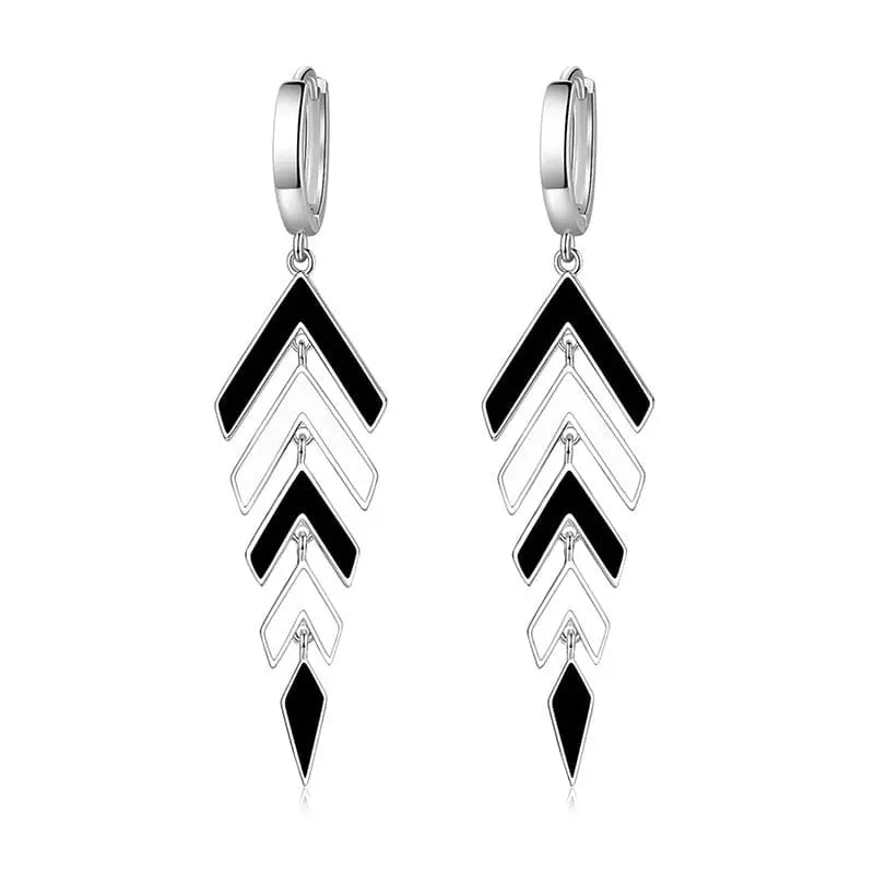 Showlu Fashion Store 0 KOFSAC Trendy Chic Black White Arrow Long Tassel Hoop Earrings For Women 925 Sterling Silver Earring Lady Party Jewelry Gifts