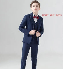 Showlu Fashion Store 0 Blue Coat Vest Pants / 2T Kids Navy Blue Wedding Suit For Boys Birthday Photography Dress Child Red Blazer School Performance Party Prom Clothing Set