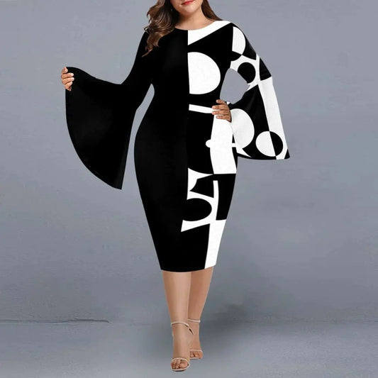 Large Size Printed Mesh Wrap Dress plus Size Gauzy Package Hip Dress - SHOWLU FASHION STORE