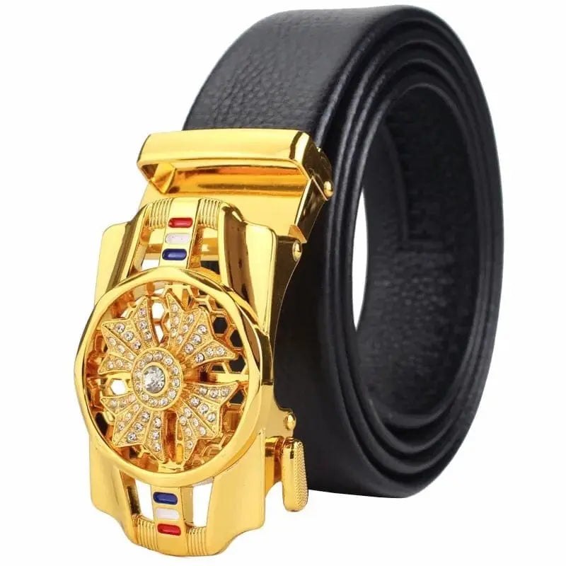 Showlu Store Nation 0 Golden / China / 120cm Man Automatic Buckle Leather Belt High Quality Men Business Belt Golden Waist Buckle Rhinestone Decoration Males Luxury Belt
