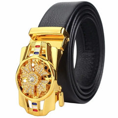 Showlu Store Nation 0 Golden / China / 120cm Man Automatic Buckle Leather Belt High Quality Men Business Belt Golden Waist Buckle Rhinestone Decoration Males Luxury Belt