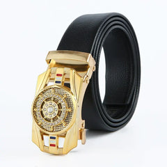 Showlu Store Nation 0 Gold A / China / 120cm Man Automatic Buckle Leather Belt High Quality Men Business Belt Golden Waist Buckle Rhinestone Decoration Males Luxury Belt