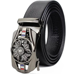 Showlu Store Nation 0 Black / China / 120cm Man Automatic Buckle Leather Belt High Quality Men Business Belt Golden Waist Buckle Rhinestone Decoration Males Luxury Belt