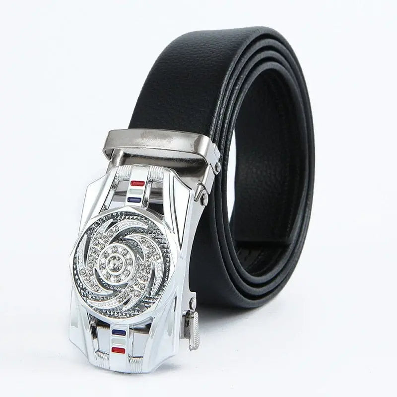 Showlu Store Nation 0 Silver B / China / 120cm Man Automatic Buckle Leather Belt High Quality Men Business Belt Golden Waist Buckle Rhinestone Decoration Males Luxury Belt