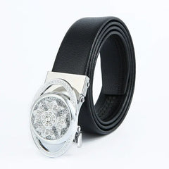 Showlu Store Nation 0 Silver oval / China / 120cm Man Automatic Buckle Leather Belt High Quality Men Business Belt Golden Waist Buckle Rhinestone Decoration Males Luxury Belt