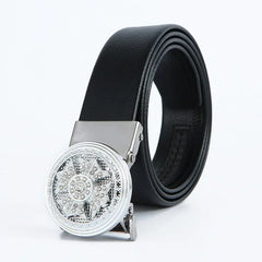 Showlu Store Nation 0 Silver round / China / 120cm Man Automatic Buckle Leather Belt High Quality Men Business Belt Golden Waist Buckle Rhinestone Decoration Males Luxury Belt