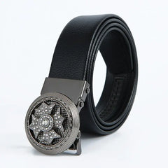 Showlu Store Nation 0 Black round / China / 120cm Man Automatic Buckle Leather Belt High Quality Men Business Belt Golden Waist Buckle Rhinestone Decoration Males Luxury Belt