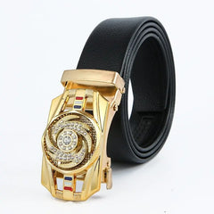 Showlu Store Nation 0 Gold B / China / 120cm Man Automatic Buckle Leather Belt High Quality Men Business Belt Golden Waist Buckle Rhinestone Decoration Males Luxury Belt