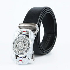 Showlu Store Nation 0 Silver A / China / 120cm Man Automatic Buckle Leather Belt High Quality Men Business Belt Golden Waist Buckle Rhinestone Decoration Males Luxury Belt