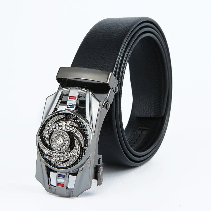 Showlu Store Nation 0 Black B / China / 120cm Man Automatic Buckle Leather Belt High Quality Men Business Belt Golden Waist Buckle Rhinestone Decoration Males Luxury Belt