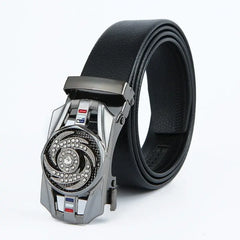 Showlu Store Nation 0 Black B / China / 120cm Man Automatic Buckle Leather Belt High Quality Men Business Belt Golden Waist Buckle Rhinestone Decoration Males Luxury Belt