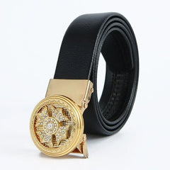 Showlu Store Nation 0 Gold round / China / 120cm Man Automatic Buckle Leather Belt High Quality Men Business Belt Golden Waist Buckle Rhinestone Decoration Males Luxury Belt