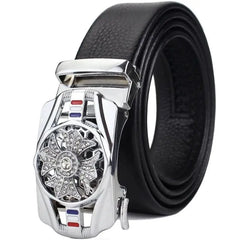 Showlu Store Nation 0 Silver / China / 120cm Man Automatic Buckle Leather Belt High Quality Men Business Belt Golden Waist Buckle Rhinestone Decoration Males Luxury Belt