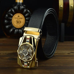 Showlu Store Nation 0 Man Automatic Buckle Leather Belt High Quality Men Business Belt Golden Waist Buckle Rhinestone Decoration Males Luxury Belt