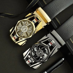 Showlu Store Nation 0 Man Automatic Buckle Leather Belt High Quality Men Business Belt Golden Waist Buckle Rhinestone Decoration Males Luxury Belt