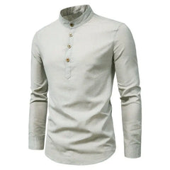 Men's solid color casual slim fitting standing collar long sleeved business shirt shirt - SHOWLU FASHION STORE