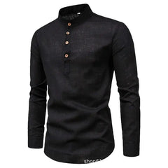 Men's solid color casual slim fitting standing collar long sleeved business shirt shirt - SHOWLU FASHION STORE