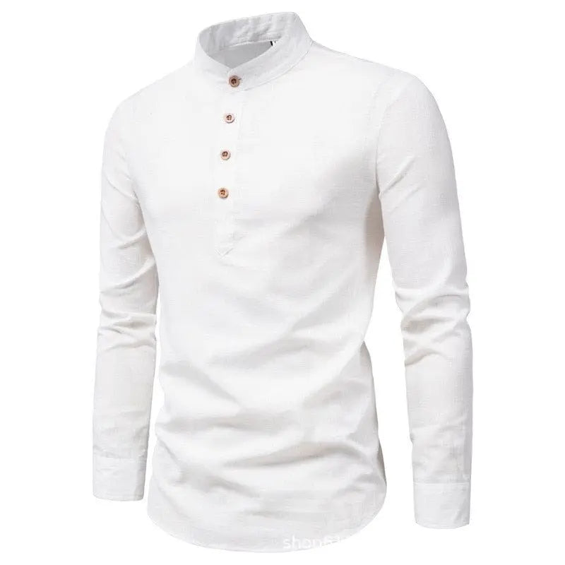 Men's solid color casual slim fitting standing collar long sleeved business shirt shirt - SHOWLU FASHION STORE