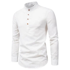 Men's solid color casual slim fitting standing collar long sleeved business shirt shirt - SHOWLU FASHION STORE