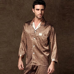Showlu Store Nation 0 Mens Pajamas for Men Solid Long Sleeve Sleep Tops Trousers Thin Sleepwear Pijama Set Nightgown Male Satin Soft Sleeping Pajamas
